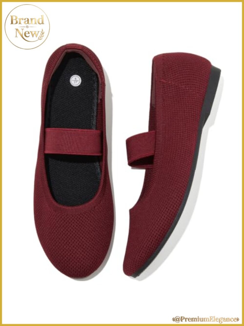 Women's Mary Jane Ballet Flats Slip-On Knit Shoes Elastic Strap Dress Flats